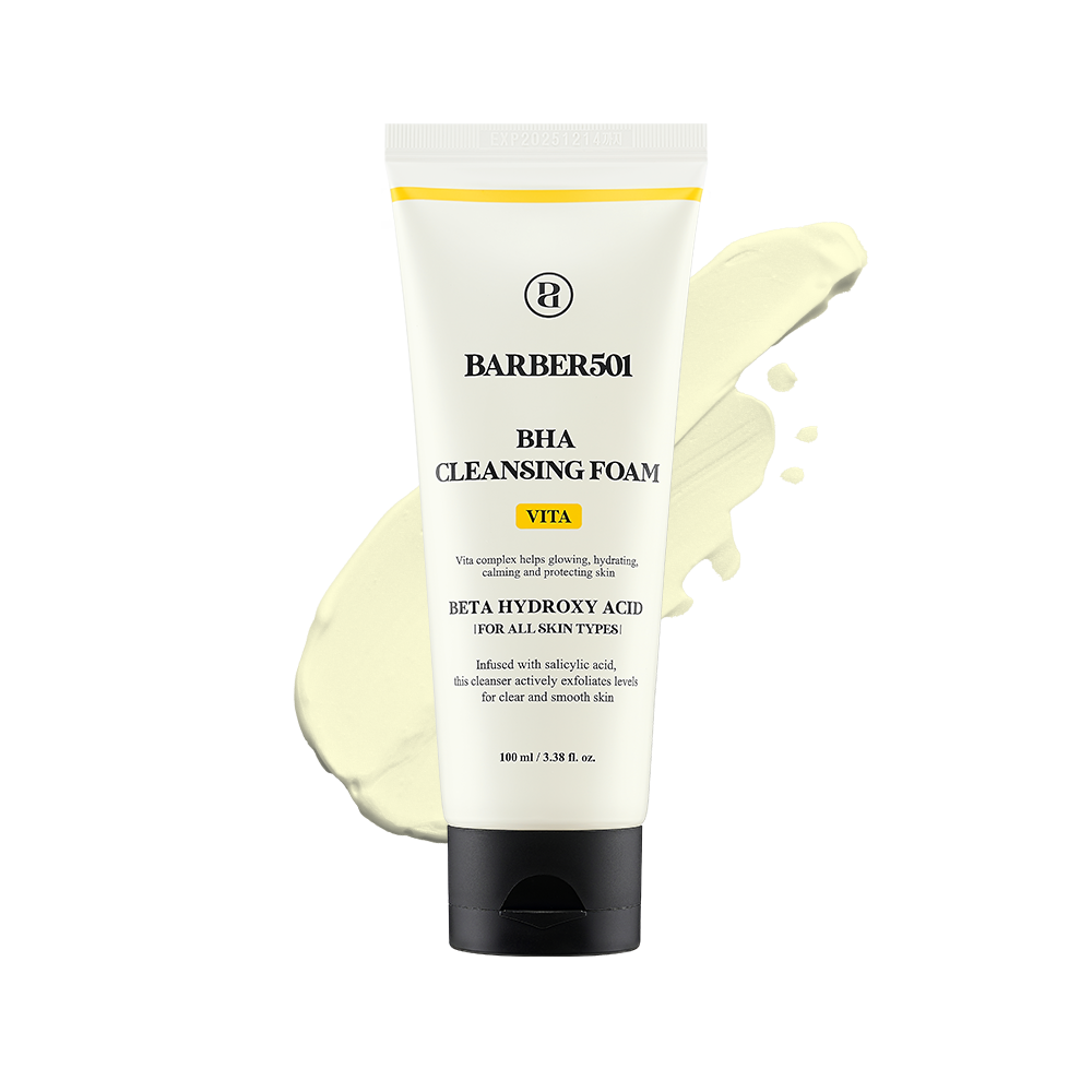 Barber501 BHA Cleansing Foam tube with cream on a white background