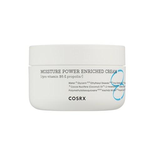A jar of COSRX Hydrium Moisture Power Enriched Cream 50ml with white and blue labeling.