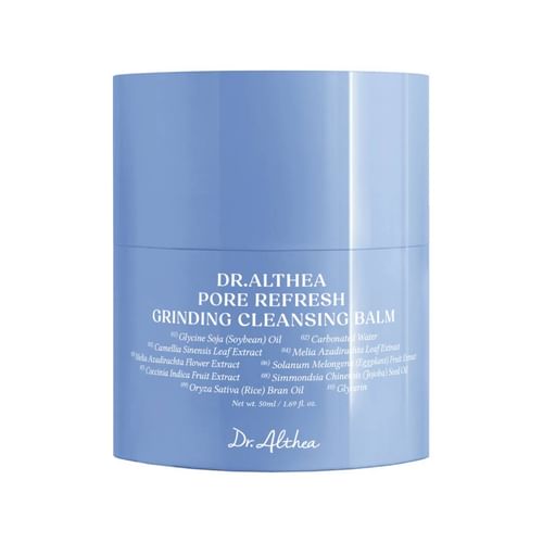 Blue container of Dr. Althea Pore Refresh Grinding Cleansing Balm on a white background