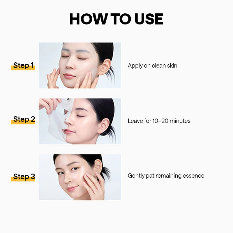 Instructions on how to use a facial product with three steps shown.