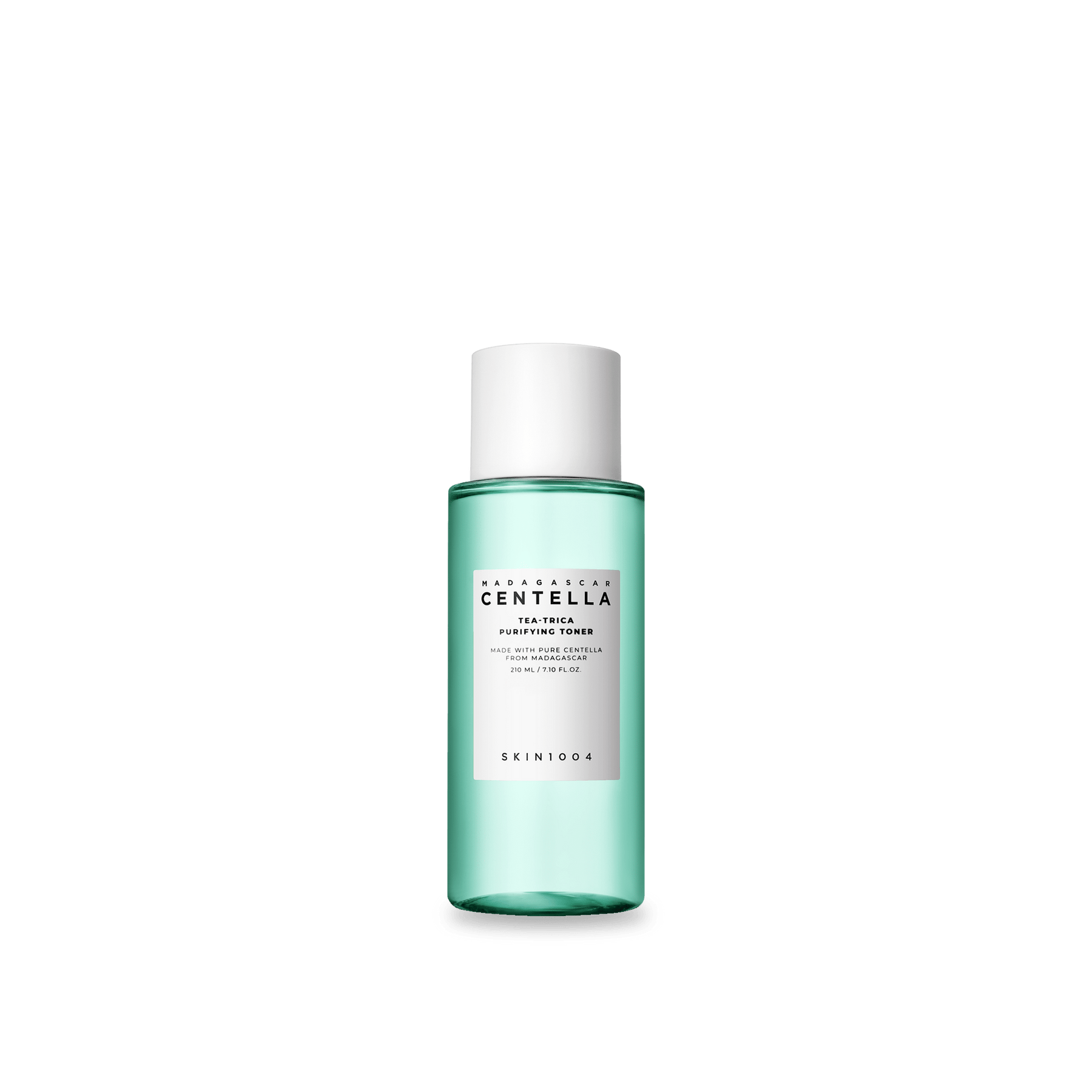 A bottle of SKIN1004 TEA-TRICA PURIFYING TONER with a white cap on a plain background.
