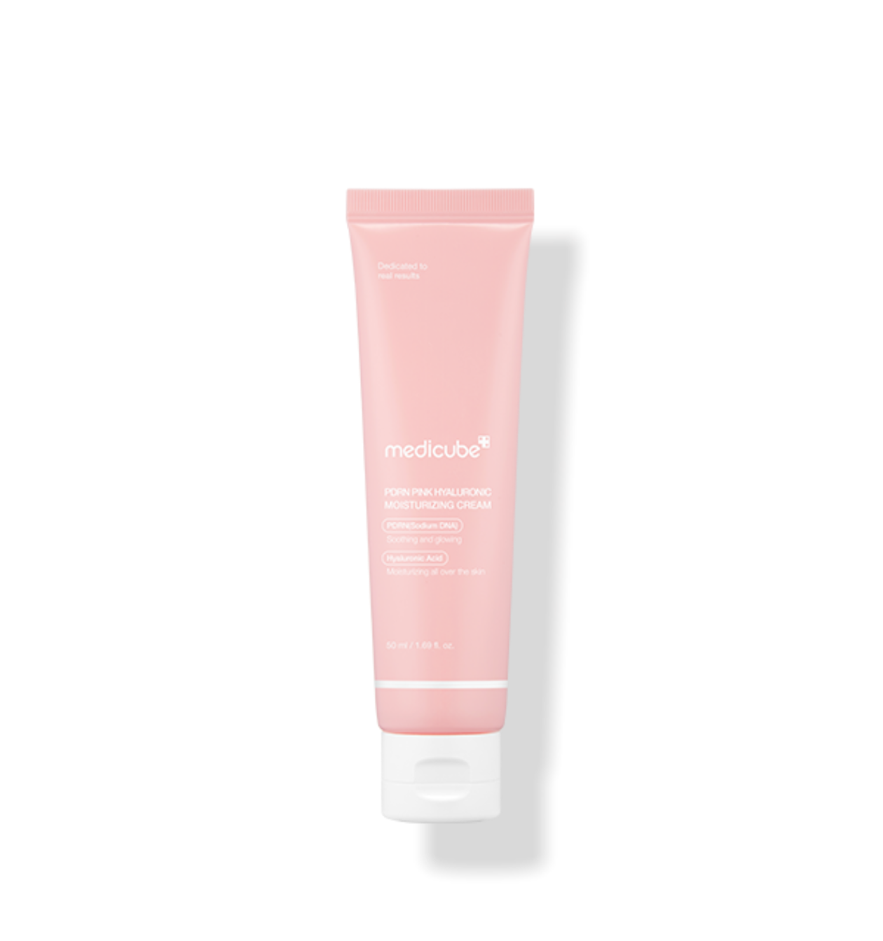 A pink tube of medicube PDRN Pink Hyaluronic Moisturizing Cream against a white background.