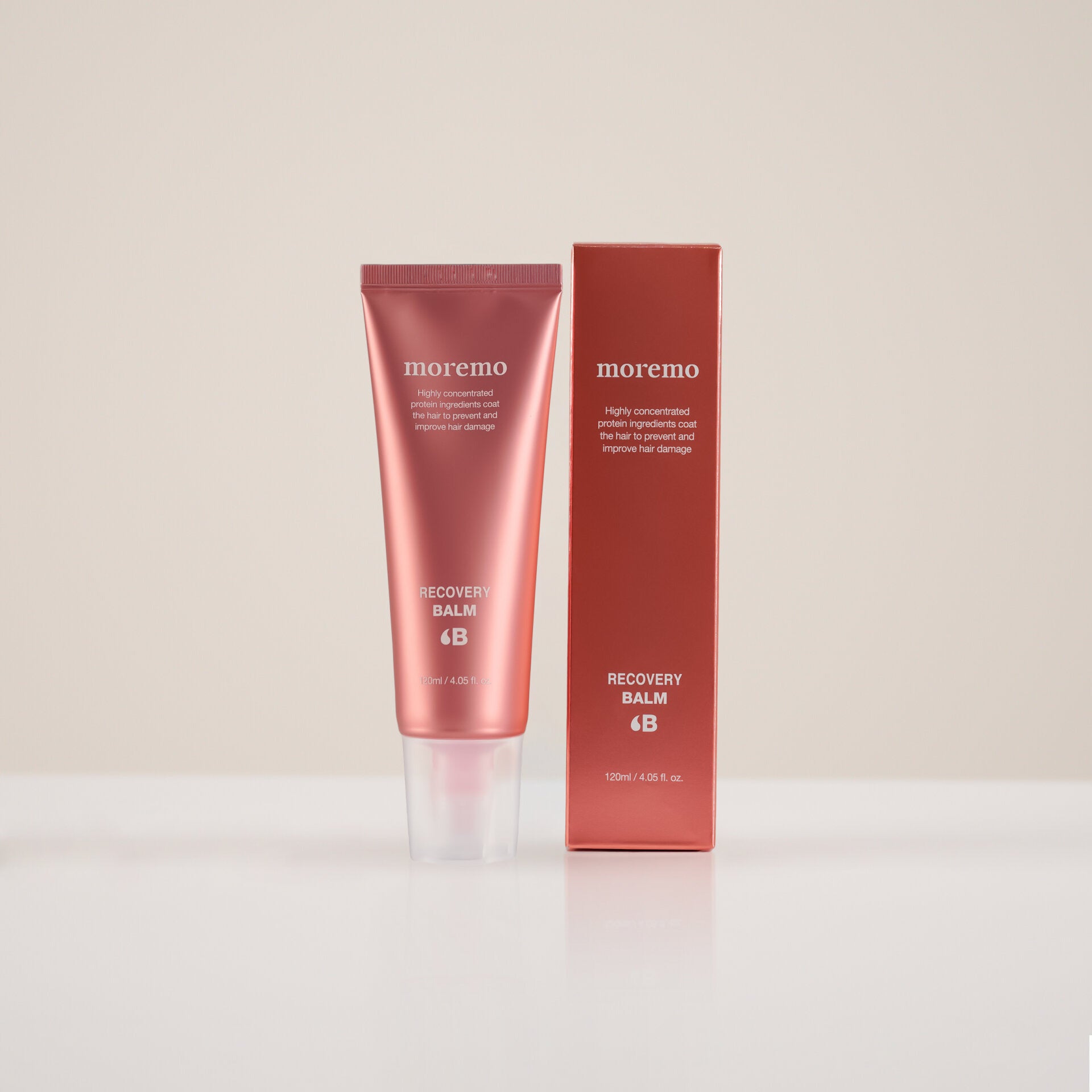 moremo Recovery Balm tube and box on a light beige background