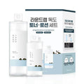 Packaging of Round Lab 1025 Dokdo Toner 500ml and Lotion 200ml Special Set, with bottles and box predominantly in white and blue colors.