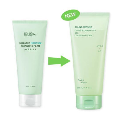 ROUND AROUND Comfort Green Tea Purifying Cleansing Foam 200ml+200ml+Matcha Bubble Ball (Double SET)